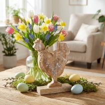Artikel Houten kip, lentedecoratie, paasfiguur naturel, white wash H26cm