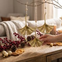 Artikel Ginkgobladhanger, adventsdecoratie, metalen decoratie voor de herfst Gouden L12cm 12 st