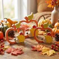 Artikel Decoratiefiguur herfst, appel met egel, houten decoratie 16.5×15cm 3st