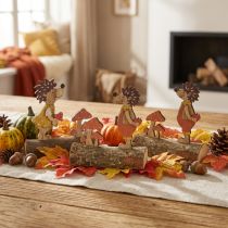 Artikel Egel met paddenstoelen herfstfiguur houten egel geel/oranje H11cm set van 6