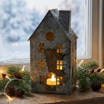 Artikel Metalen theelichthouder, shabby chic stijl, witgekalkt, roestkleurige afwerking, H20cm