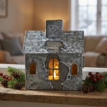Artikel Metalen theelichthouder, shabby chic stijl, witgekalkt, roestkleurige afwerking, H11cm