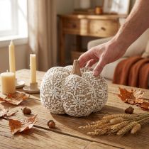 Artikel Pompoenversiering van stof, jute kant, wit/beige vintage decoratie, Ø18cm