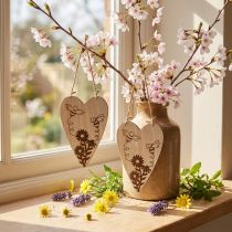 Artikel Decoratieve hanger hout decoratie harten bloemen bijen decoratie 10x15cm 6 stuks