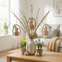 Artikel Decoratieve hanger houten paasdecoratie konijntje in ei 9×1,5×23cm 6 st