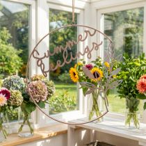 Artikel Wanddecoratie "Summer Feelings" decoratieve ring, metalen zomerdecoratie om op te hangen, Ø49cm, roze metallic &amp; turquoise