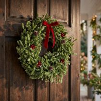 Artikel Kerstkrans decoratie groene gedroogde bloemenkrans deurkrans vlaskruid feestelijk Ø34cm