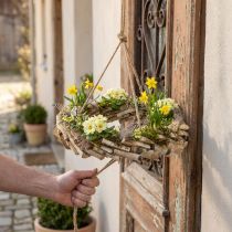 Artikel Houten krans om op te hangen met haak van berkenhout Ø35cm - Natuurlijke decoratie voor lente, macramé, bloemen &amp; kruiden