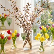 Artikel Decoratieve harten om op te hangen met bloemen hout groen, wit 8,5×12cm 4 st