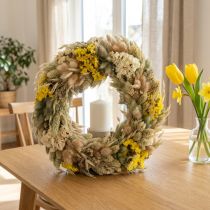 Artikel Krans van gedroogde bloemen, natuurlijke decoratie voor tafel, woonkamer en hal, 25 cm