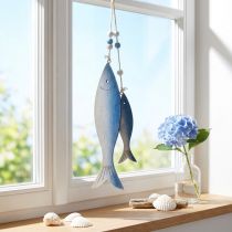 Artikel Houten vishangers vis blauw wit 11,5/20cm set van 2