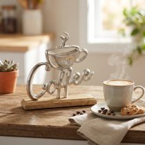 Artikel Metaal Hout Decoratief Koffie Natuurlijk Zilver Standaard 25x5x26cm