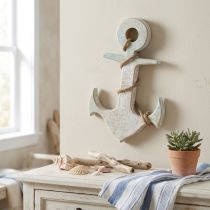 Artikel Anker Deco Hout Maritiem Deco Wit Blauw 42cmx25cmx3.5cm