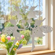 Artikel Decoratieve elfjes raamdecoratie lente metaal wit H20cm 4 stuks