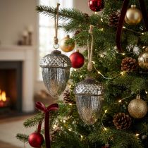 Artikel Vintage kerstboomversiering eikelglas kersthanger H14cm Ø10cm 2st