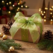 Artikel Lint Kerst, organza lint groen sterpatroon 25mm 25m