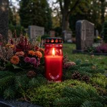 Artikel Grafkaars rood, deksel zwart, herdenkingskaars 4 dagen 23 cm