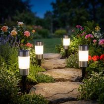 Artikel Set van 4 LED Solar Tuinlampen op Zonne-energie - Warmwit Licht - H14cm