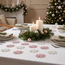 Artikel Sneeuwvlok 4cm roze/wit met glitters 72 st