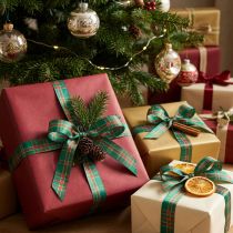 Artikel Geruit cadeaulint voor kerstcadeaus, 15 mm x 20 m