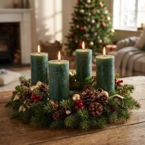 Artikel Effen pilaarkaarsen, donkergroen, 60×110 mm, set van 4, rustieke decoratie, Adventskaarsen, lange brandduur