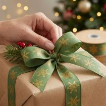 Artikel Lint Kerstsneeuwvlok groen, geel 25mm 15m