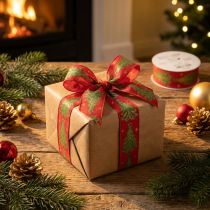 Artikel Kerstboom van cadeaulint met sterren, 40 mm, 15 m
