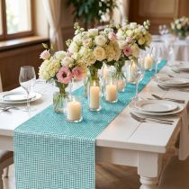 Artikel Tafelloper met pailletten turquoise B25cm L228cm