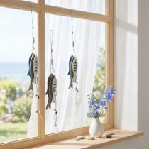 Artikel Houten visvormige hangdecoratie, blauw, 36 cm, 4 stuks
