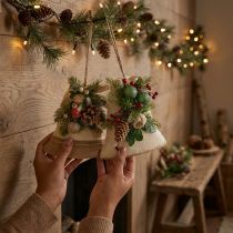Artikel Rustieke kerstklokken als wanddecoratie, jute takken, dennenappels