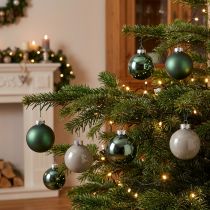 Artikel Kerstballen groen grijs boom glazen ballen Ø6cm 24 stuks