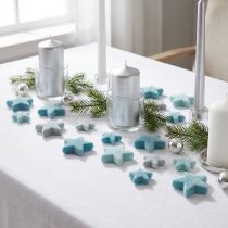 Artikel Decoratieve sterren flocked scatter decoratie blauw Ø4/5cm 40 stuks