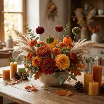 Artikel Mini pompoendecoratie op stokje herfstdecoratie 6 kleuren Ø4cm 18 stuks