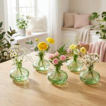 Artikel Glazen vaas bolvormig groen mini vaasjes glas Ø9cm H6cm 6 stuks