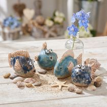 Artikel Kleine vis grappig keramiek decoratie blauw assorti 6-9cm 4 st