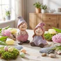 Artikel Lente kabouter jongen en meisje paar paars roze H10/14cm 2 stuks
