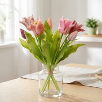Artikel Kunstbloemen Kroon Tulpen Paars Roze 7 stuks in bos 34cm