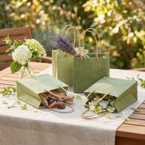 Artikel Cadeauzakjes papier geweven look groen 12x12cm 12 st