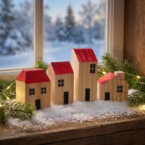 Artikel Houten huis decoratieve huizen hout naturel rood 4 st