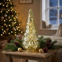 Artikel Kerstboom met LED-verlichting vintage groen goud 38cm