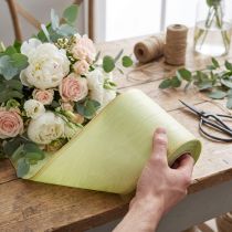 Artikel Moiré kranslint, lichtgroen met gouden rand, 175 mm x 25 m, hoogwaardige decoratie voor bloemstukken.