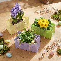 Artikel Cadeauzakjes geweven met hengsels groen, geel, paars 20×10×10cm 6st