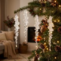 Artikel IJspegel kerstboomversiering met glitter, winterdecoratie, 17,5 cm, 4 stuks