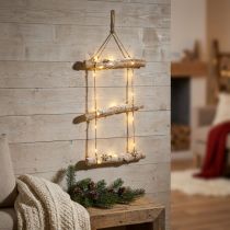 Artikel Kerstwanddecoratie met micro LED-lichtjes, kleine houten sneeuwvlokken en met sneeuw bedekte takken H150cm