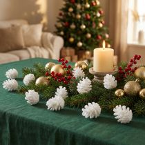 Artikel Decoratieve kegels witte glitter strooidecoratie hangende decoratie 3,5 cm 45 stuks