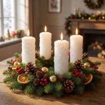 Artikel Adventskaarsenset van 4 - Witte stompkaarsen met sneeuwbaleffect en vorstpatroon, kerstdecoratie 150/60mm