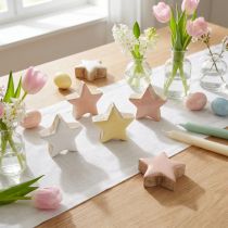 Artikel Strooidecoratie sterren houten sterren roze wit geel Ø3cm 9 stuks