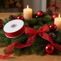 Artikel Organza lint met zelfkant lint organza stof 15mm 50m rood
