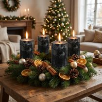Artikel Massieve zwarte pilaarkaarsen 70×80mm, set van 4 - Elegante decoratieve kaarsen voor adventskransen en Halloween