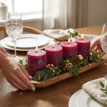 Artikel Doorgeverfde trendy kaarsen Berry Purple, stompkaarsen, 70×80mm, set van 4, tafeldecoratie